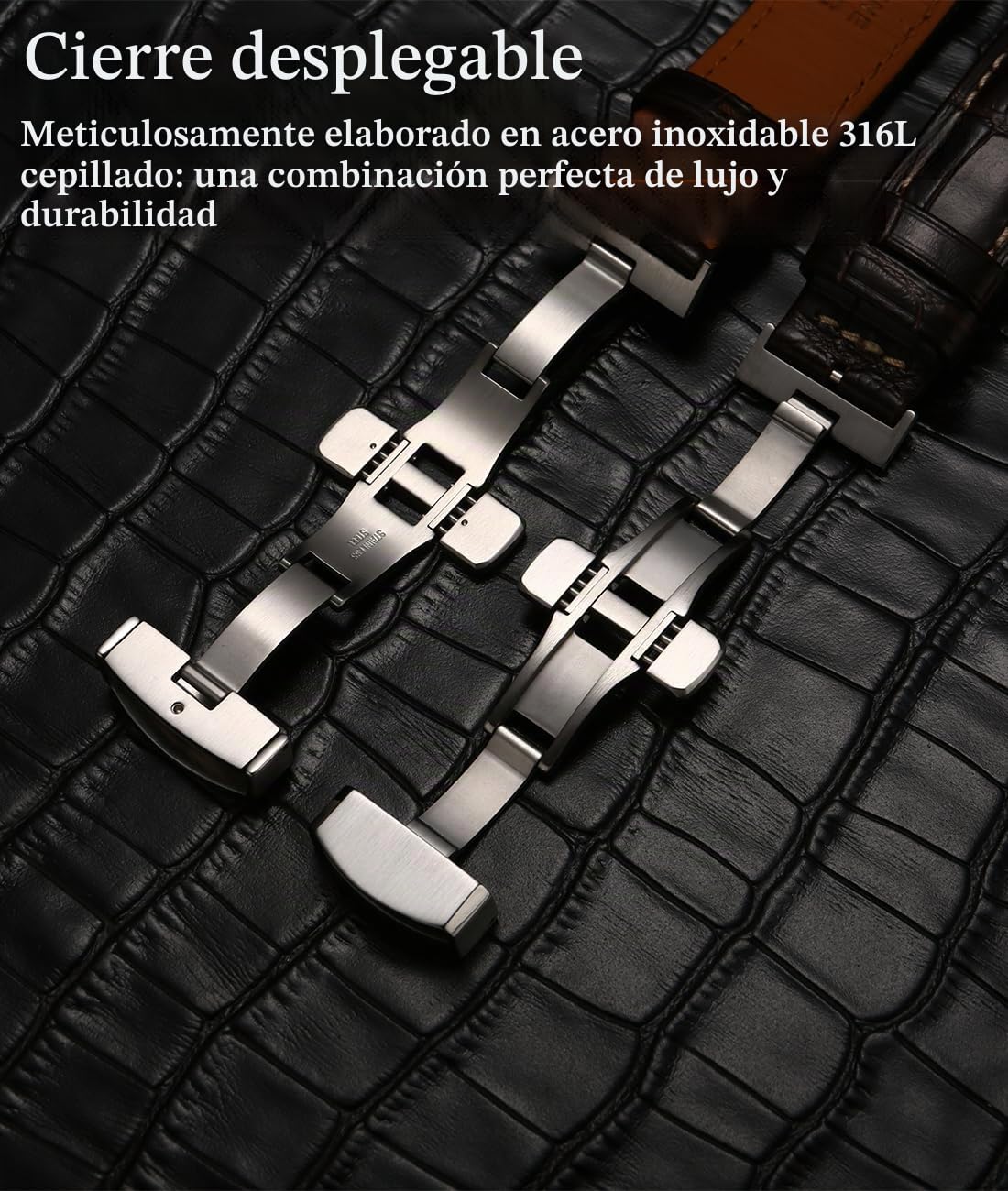 REZERO Correas de Reloj para Hombre, Pulseras de Liberación Rápida, Correas de Lujo con Relieve de Piel de Aligátor 19/20/21/22mm