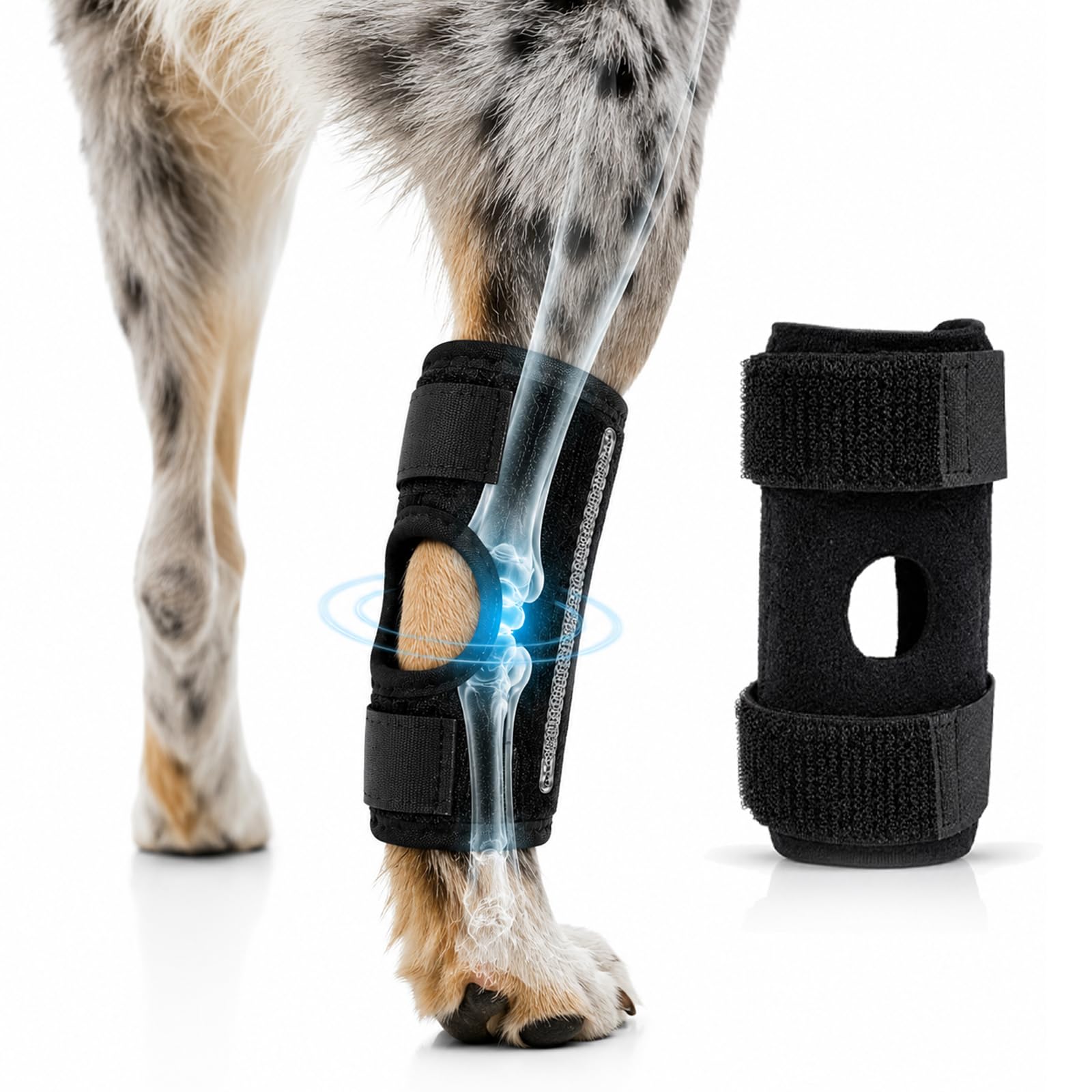 Dog Leg Brace for Front and Hind Leg Support - Stable Joint Protection with Non-Slip Silicone Ring, Adjustable Strap, and Interchangeable Spring & Steel Bars for Mobility Assistance, Post-Surgery