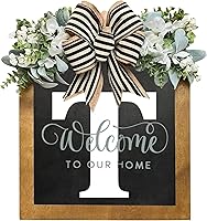 Vista 24 de Letrero de bienvenida personalizado de apellido de 16 pulgadas, coronas de puerta para puerta delantera exterior, corona de primavera