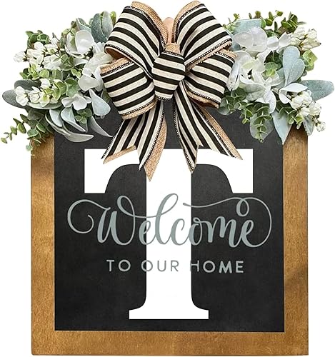 Letrero de bienvenida personalizado de apellido de 16 pulgadas, coronas de puerta para puerta delantera exterior, corona de primavera para