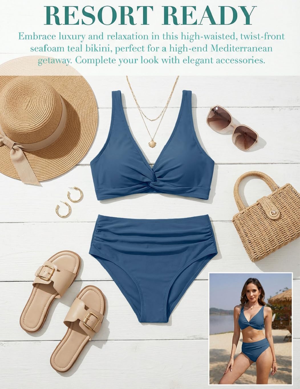 Yutdeng Bikini Mujer Braga Alta Bañador Dos Piezas Reductor Barriga Bikini Push Up con Relleno Crossover Cuello V Conjunto Bikini Alto Vientre Plano Traje de Baño Mujer 2 Piezas Ropa de Baño