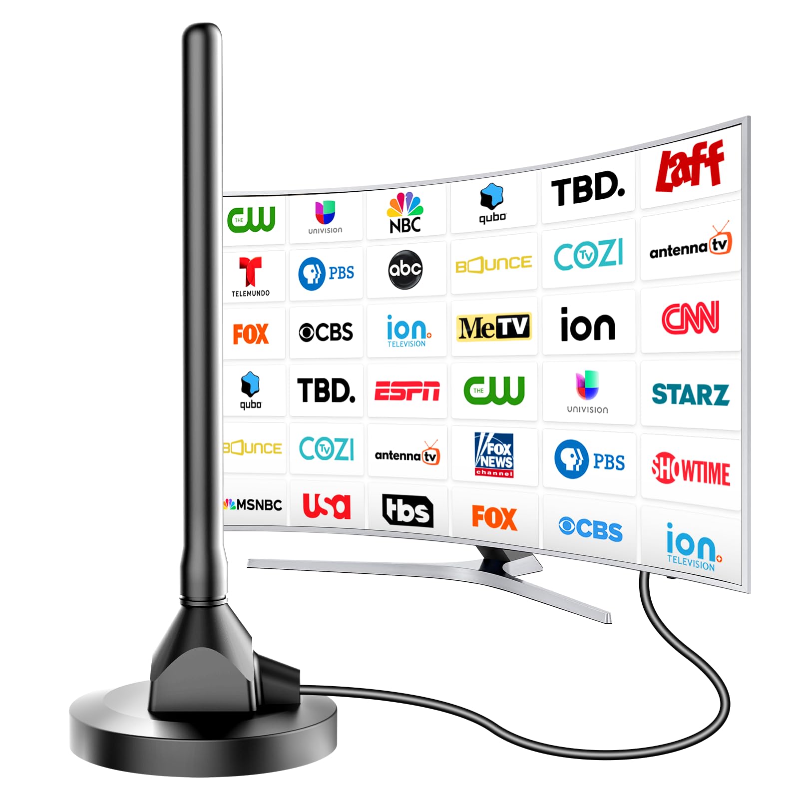 Digital Antenna for Smart TV Indoor, TV Antenna for Local Channels, TVs Antenna Indoor with Strong Magnetic Base, 360° Reception HD Antenna for T V