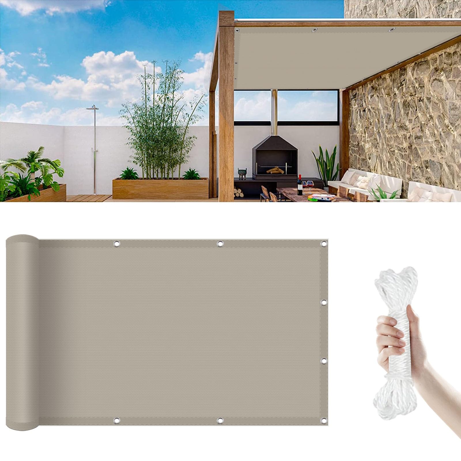 Voile d'ombrage 2x6 anti-UV bâche polyester kaki pour terrasse