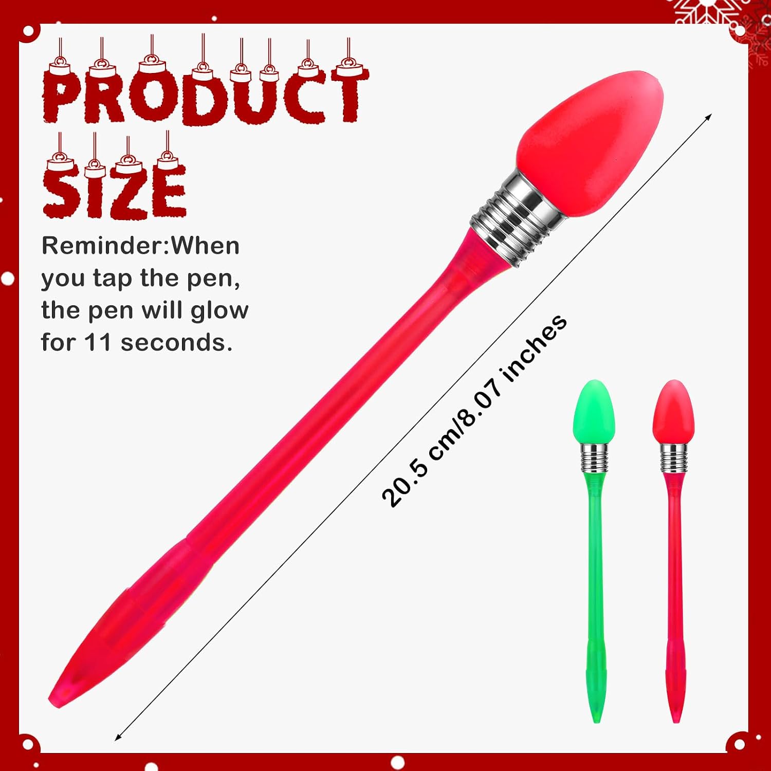 Qilery 50 Pcs Christmas LED Roller Ball Pens Christmas Bulb Pen Colored Xmas Ballpoint Pens for Adults Office Accessory Outdoor Xmas Party Favor Supplies(Oval Bulb,Red, Green) image 2