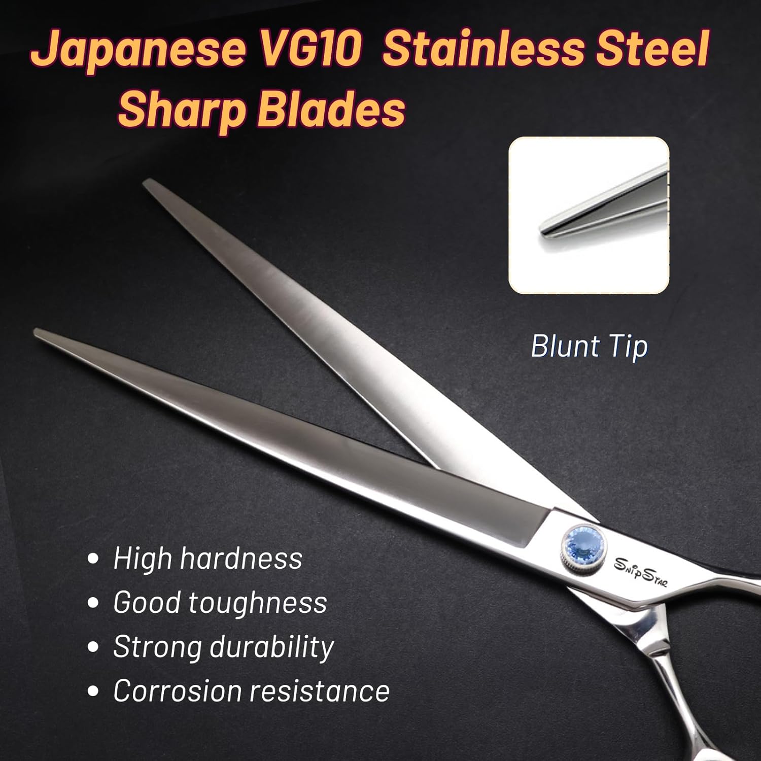 10inch Heavy Duty Professional Dog Grooming Scissors, Japanese VG10 Steel Sharp Dog Scissors for Grooming, Straight Pet Trimming Shears for Dogs Cats Face Paws Cutting, Safety Ergonomic with CNC Screw