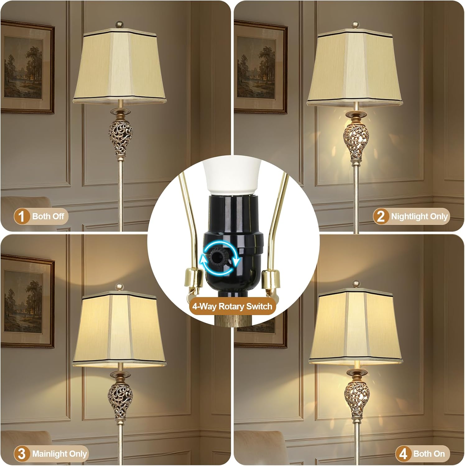 67" Vintage Floor Lamp with Hollow Out Nightlight for Living Room image 3