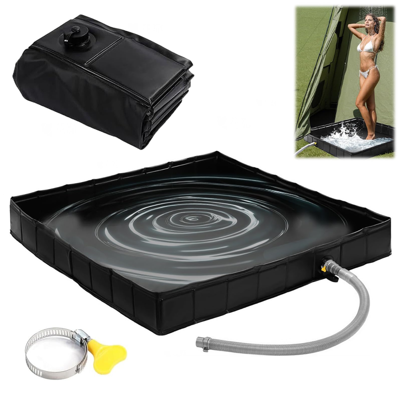 Plato de ducha plegable para camping, bañera de ducha portátil con manguera de drenaje, accesorio de ducha móvil, para tienda de ducha al aire libre, autocaravanas, interiores, playa de arena (104 x