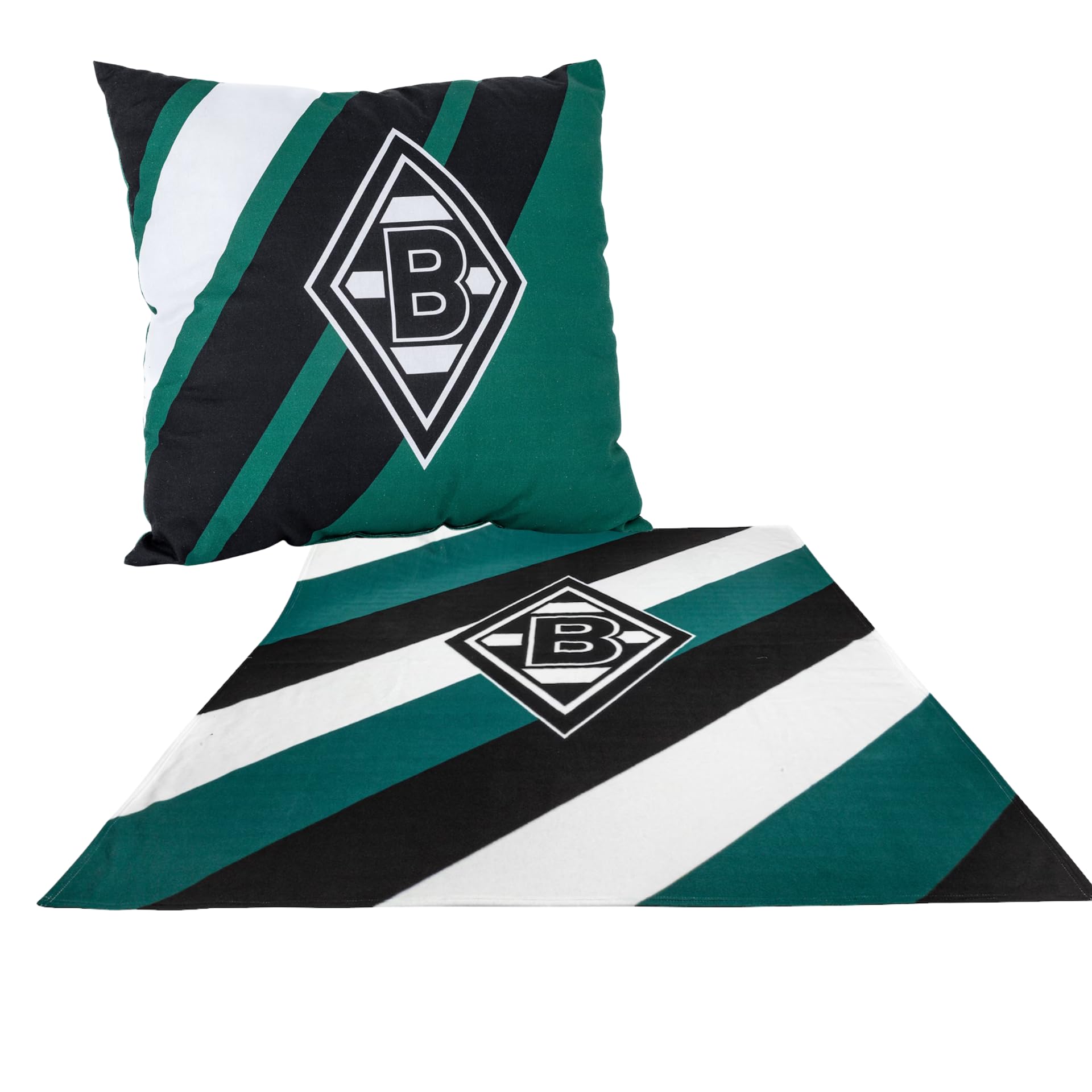 Borussia Mönchengladbach Fan-Bundle Kissen & Fleecedecke | Offizieller Fanartikel Fohlenshop | Vereinslogo auf Kissen und Decke, 40 x 40 cm, 130 x 170 cm