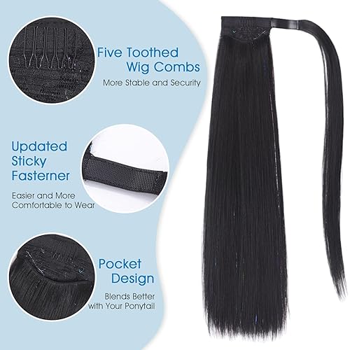 Miniatura 10 de FAVE 2 extensiones de cola de caballo trenzadas, extensiones de cabello trenzado largo estilo ADN, trenzadas en espiral, para mujeres y niñas (1B)
