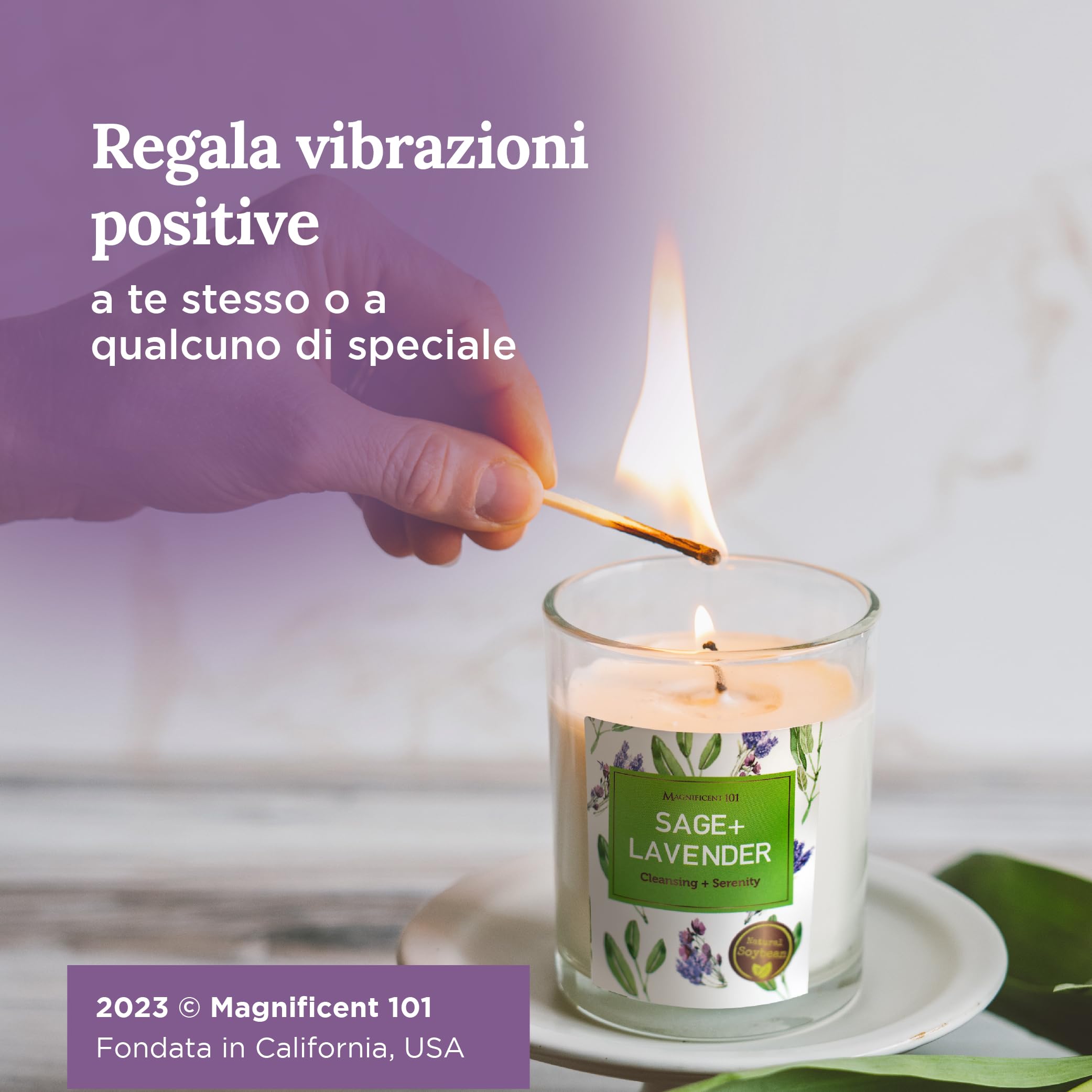 Set Di 2 Candele Profumate Alla Lavanda E Salvia, Cera Di Soia, 124,7g L'una, Oltre 70 Ore