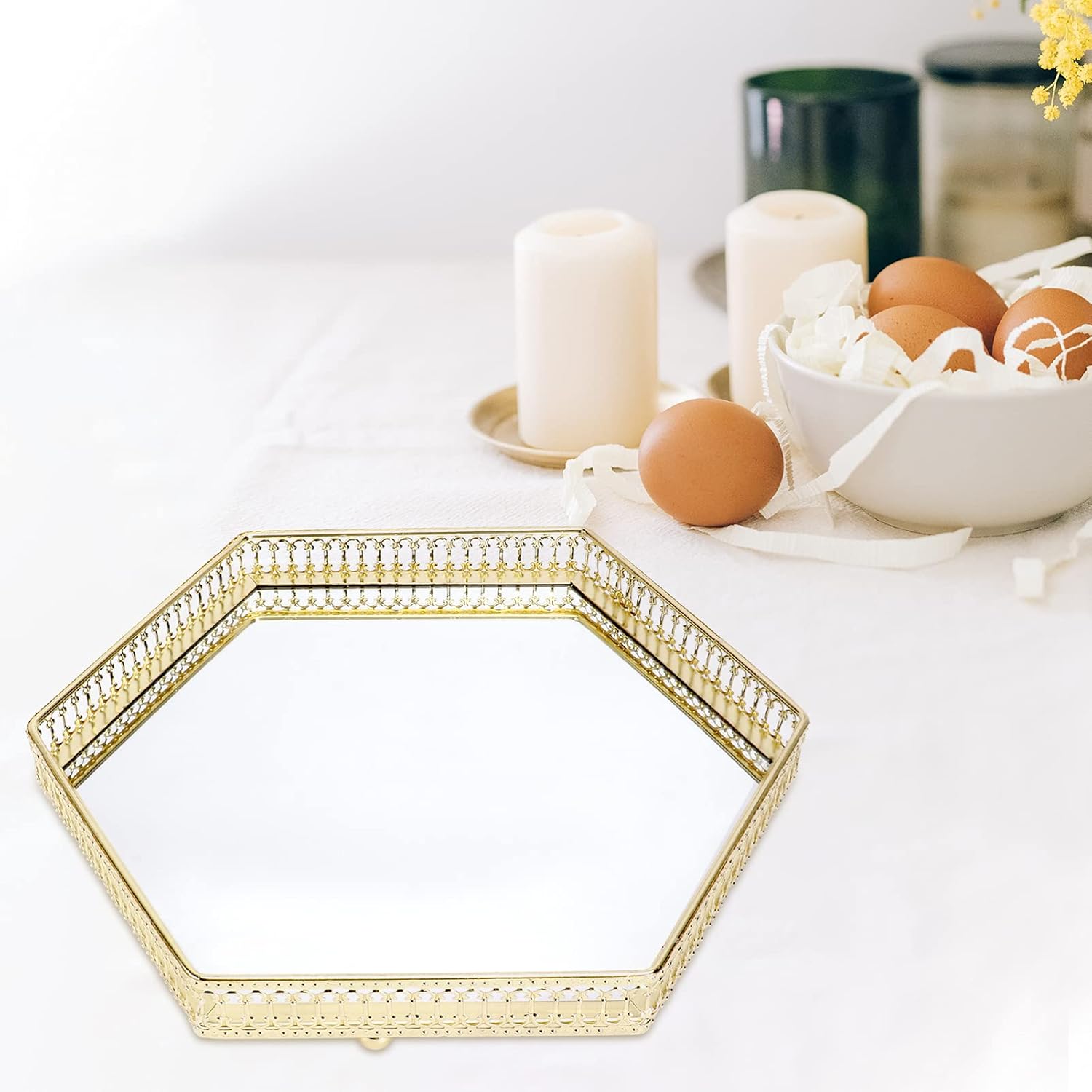 Jewelry Storage Plate Cosmetics Tray Glass Storage Mirror Plate for Dresser Adornment European Style Tray