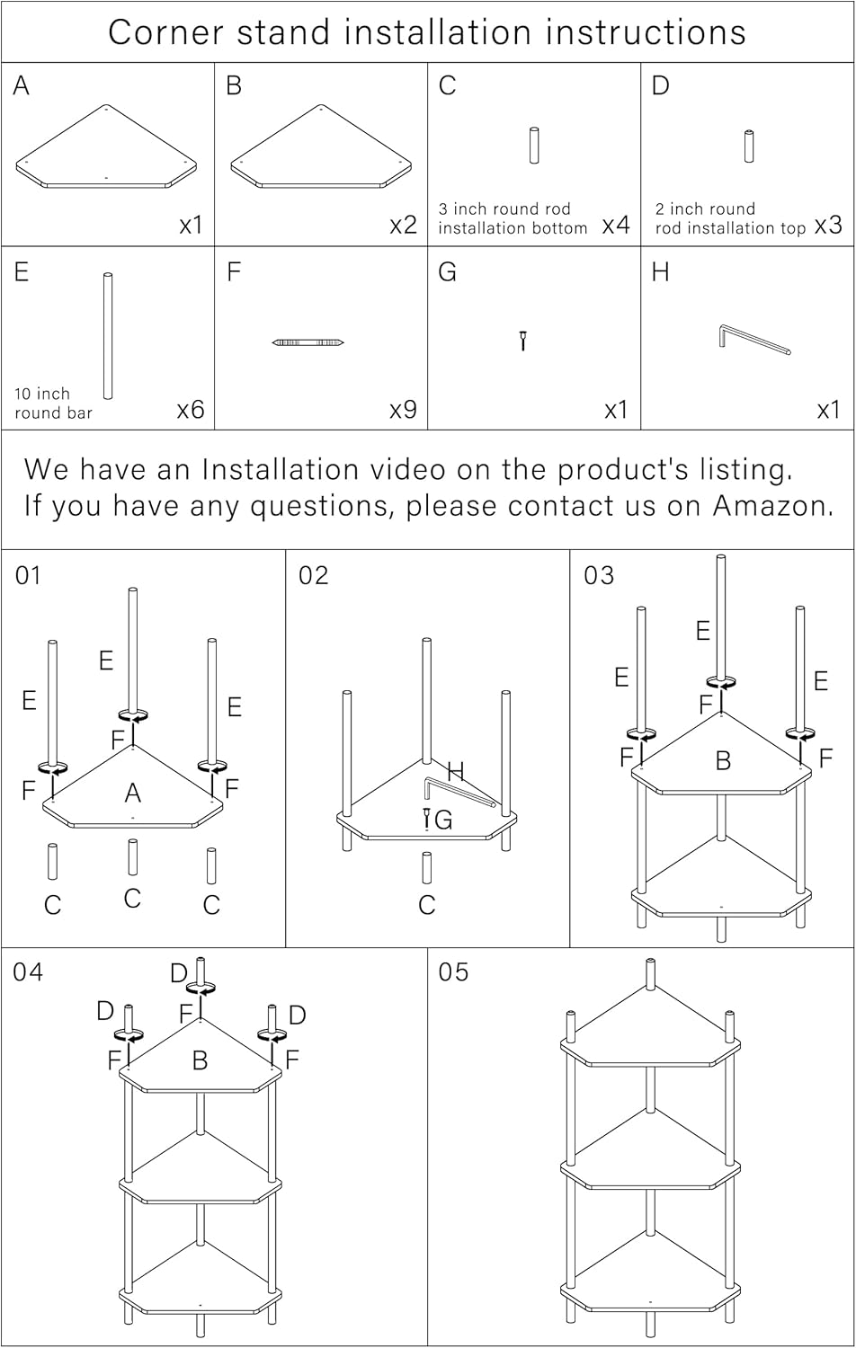 Tiita Corner Shelves, 3-Tier Corner Bookcase Multipurpose Shelving Unit, Plant Stand Storage Rack for Living Room, Home, Office