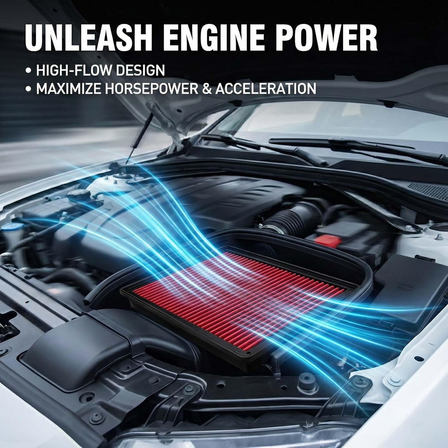 AZIFOK High Flow Engine Air Filter Compatible with Dodge Ram 1500 2500 3500 (2002-2024), Washable & Reusable Performance Replacement Part 33-2247,Compatible with V6 V8 V10 Models,Red