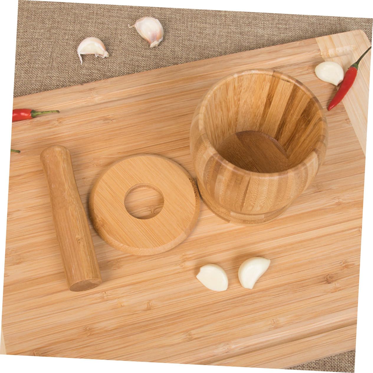 Bamboo Mortar and Pestle Set with Lid 460ml Large Capacity