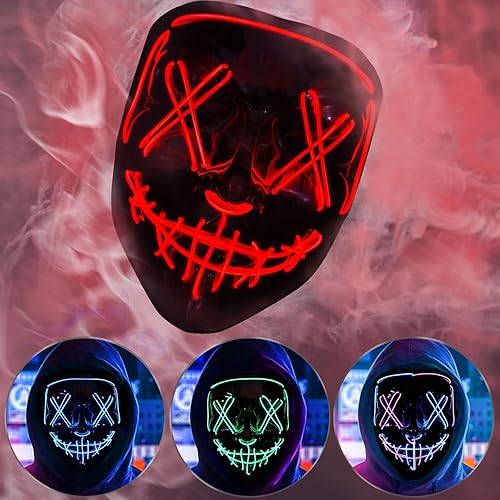 BOMLY Máscara de miedo con luz de purga de Halloween, máscara LED de alambre EL para regalos de fiesta de festivales
