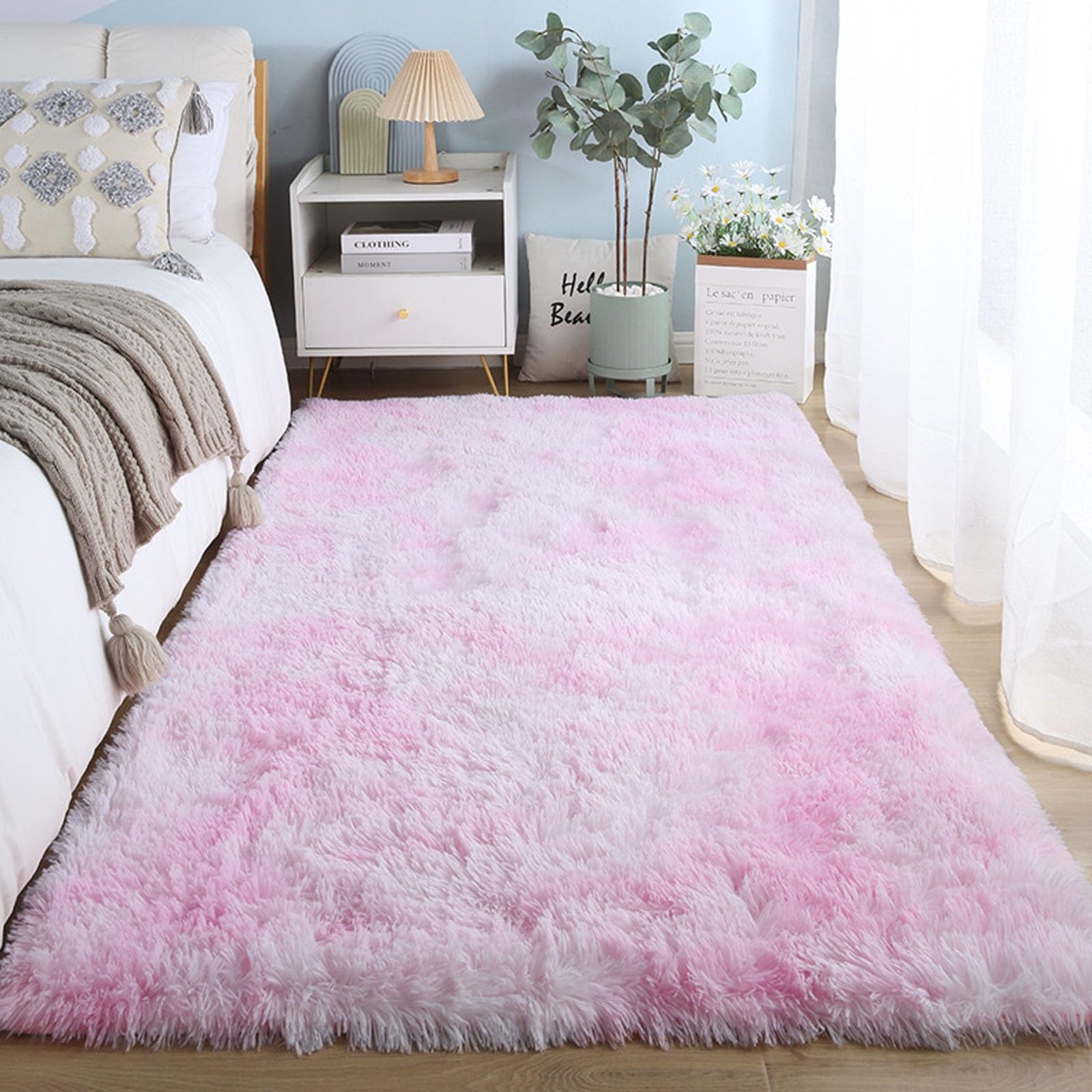 Tapis moelleux rose pour une chambre cocooning et un salon moderne de 120x305cm