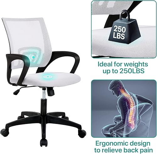 Miniatura 4 de HHS Silla de oficina ergonómica para el hogar, silla ejecutiva de malla, respaldo medio, silla de escritorio ajustable con soporte lumbar, silla