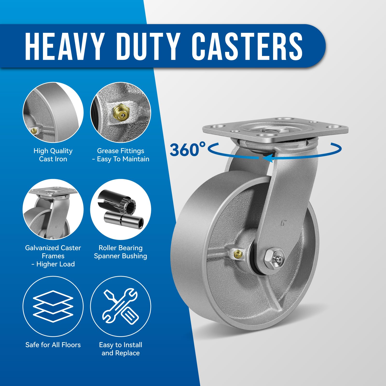 Heavy Duty Caster Wheels - 5000LB Capacity -4