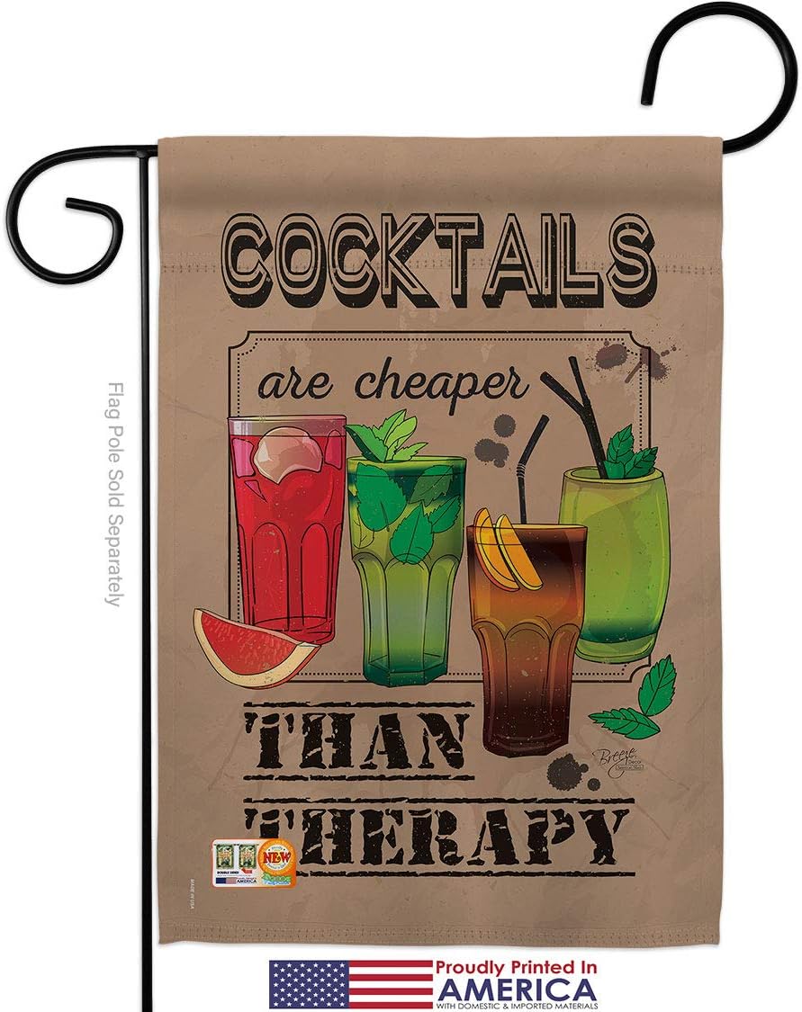 Cocktails are Cheaper Garden Flag Set Wall Holder Beverages Cocktail Margarita Mojito Bloody Mary Mai Tai Summer Tropical Refreshing Small Gift Yard House Banner Made In USA 13 X 18.5