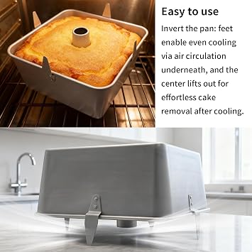 9.7 Inch Square Cake Pan, Non Stick Pound Cake Pan, Hollow Bottom with Inverted Mold Buckle, Square Mold for Pound and Sponge Cakes