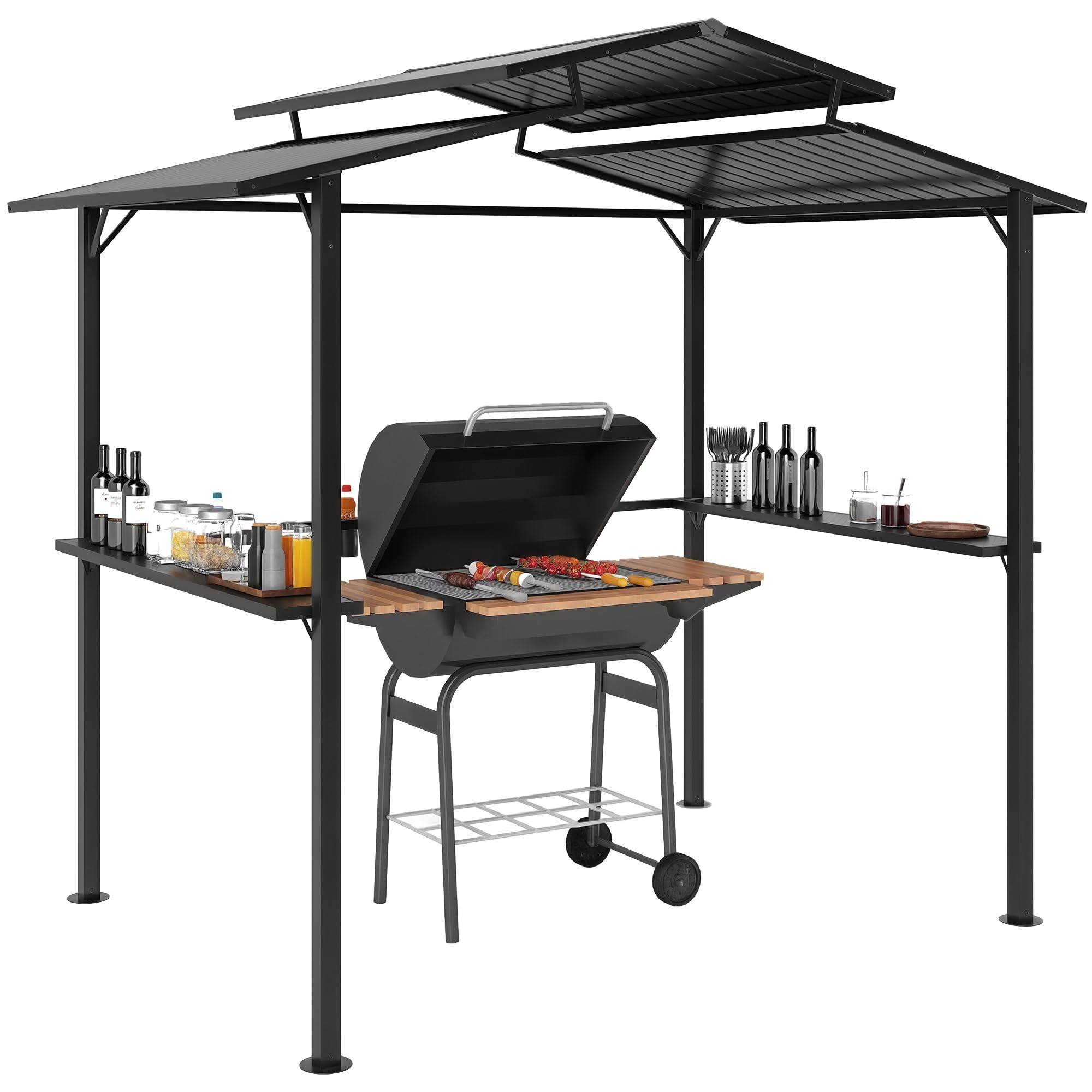 Outsunny Pavillon de barbecue 250 x 160 x 250 cm étanche Pavillon de jardin avec toit double couche, étagères latérales, tonnelles avec protection UV, pavillon BBQ, tente de jardin tente de barbecue