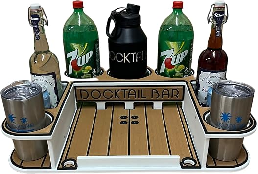 Docktail Butler Boat Table Caddy Organizer - Pontoon Rail Mount | Portable Boat Table and Boat Bar, Pontoon Tables for Boats with Cup Holders, Boat Storage Accessories