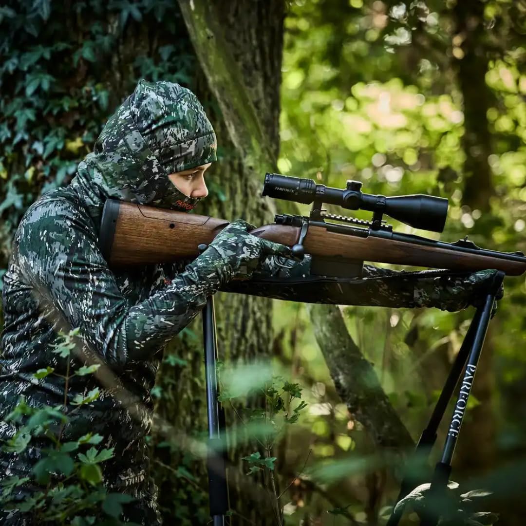 Zielstock – Höhenverstellbarer Vierbein-Zielstock aus Aluminium (95–175 cm), V-Gabel, 360° drehbar, gepolsterte Griffe, inkl. Tragetasche – Stabiler Schießstock für die Jagd