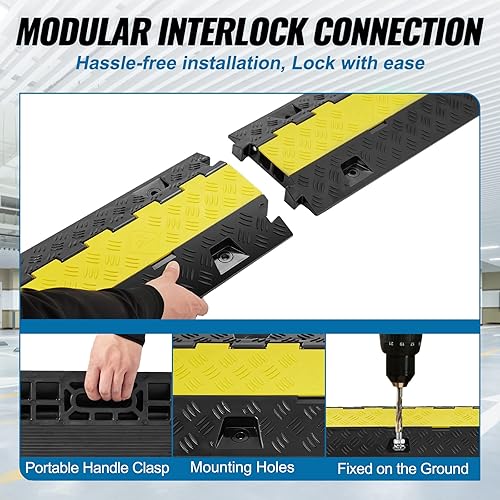 Miniatura 6 de VEVOR Rampa protectora de cable, 2 canales, capacidad de 22000 libraseje, cubierta de cable de poliuretano termoplástico resistente, protector de