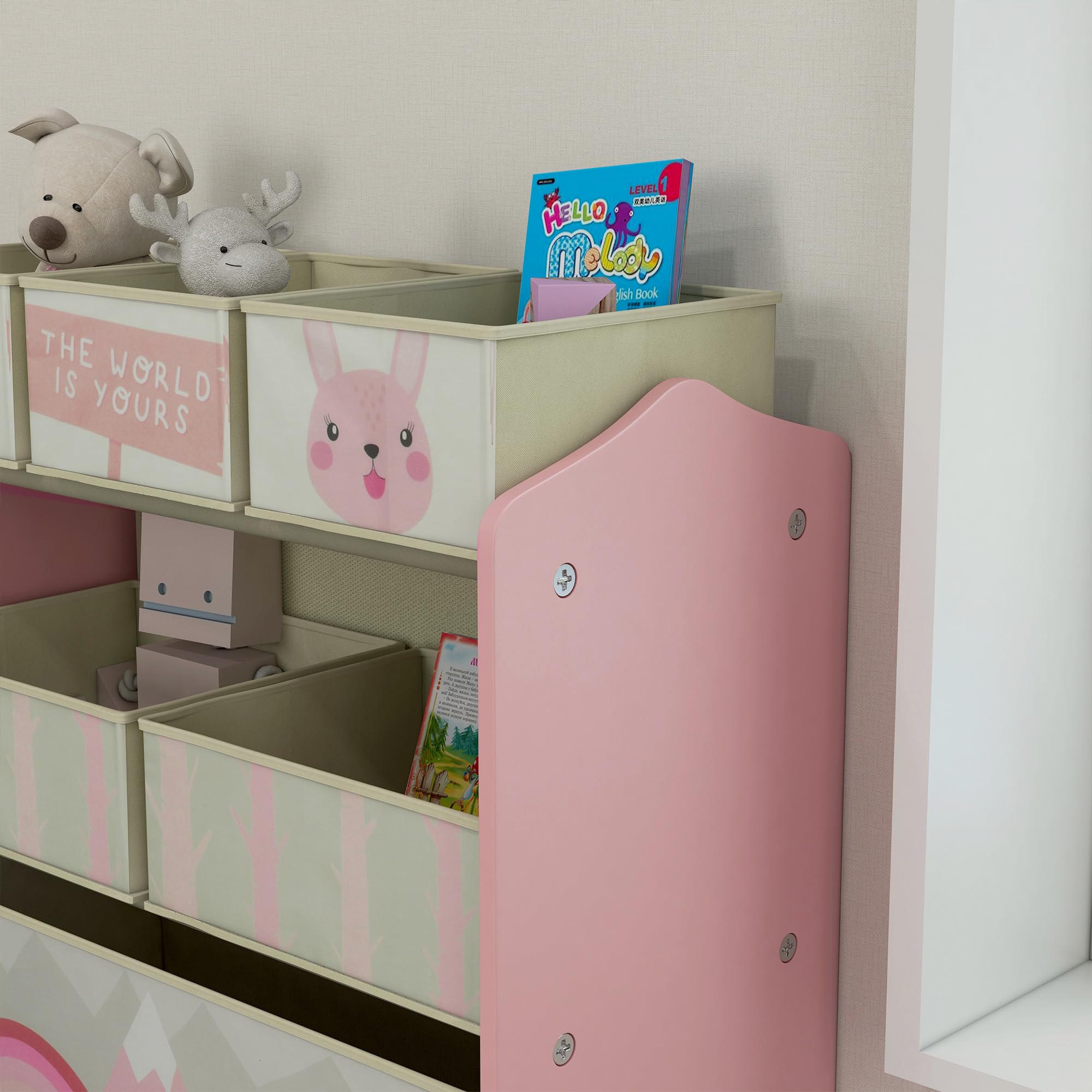 ZONEKIZ Meuble Rangement Enfant, Rangement Jouet Enfant, 6 boîtes Amovibles en Tissu Non tissé, bibliothèque, Organisateur de Jouets pour Salle de Jeu, garderie, école, 63 x 30 x 66 cm, Rose