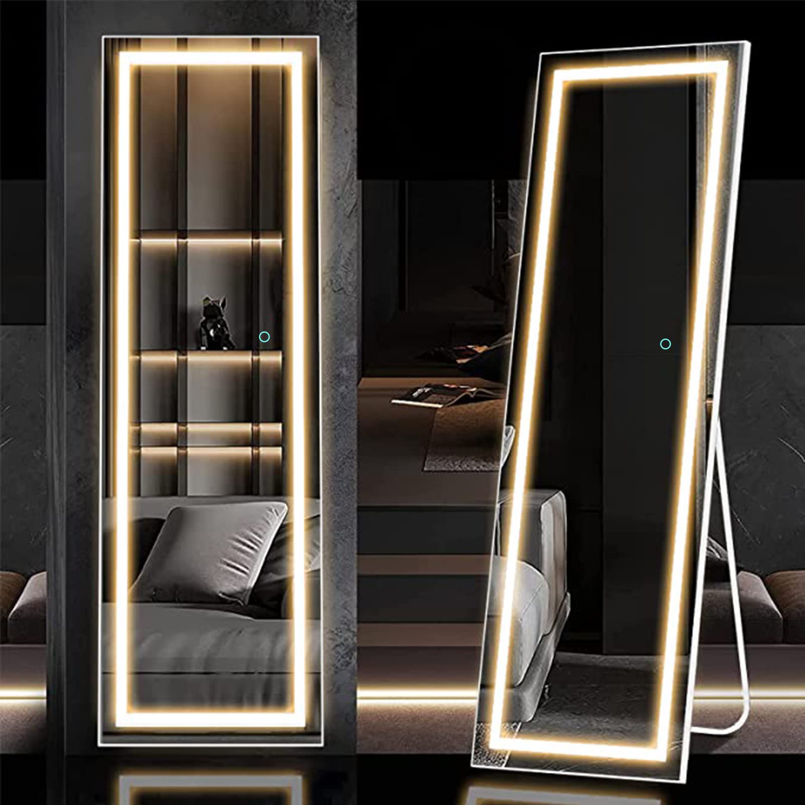 Full Length Mirror Lighted 63"x16", LED Free Standing Floor Mirror