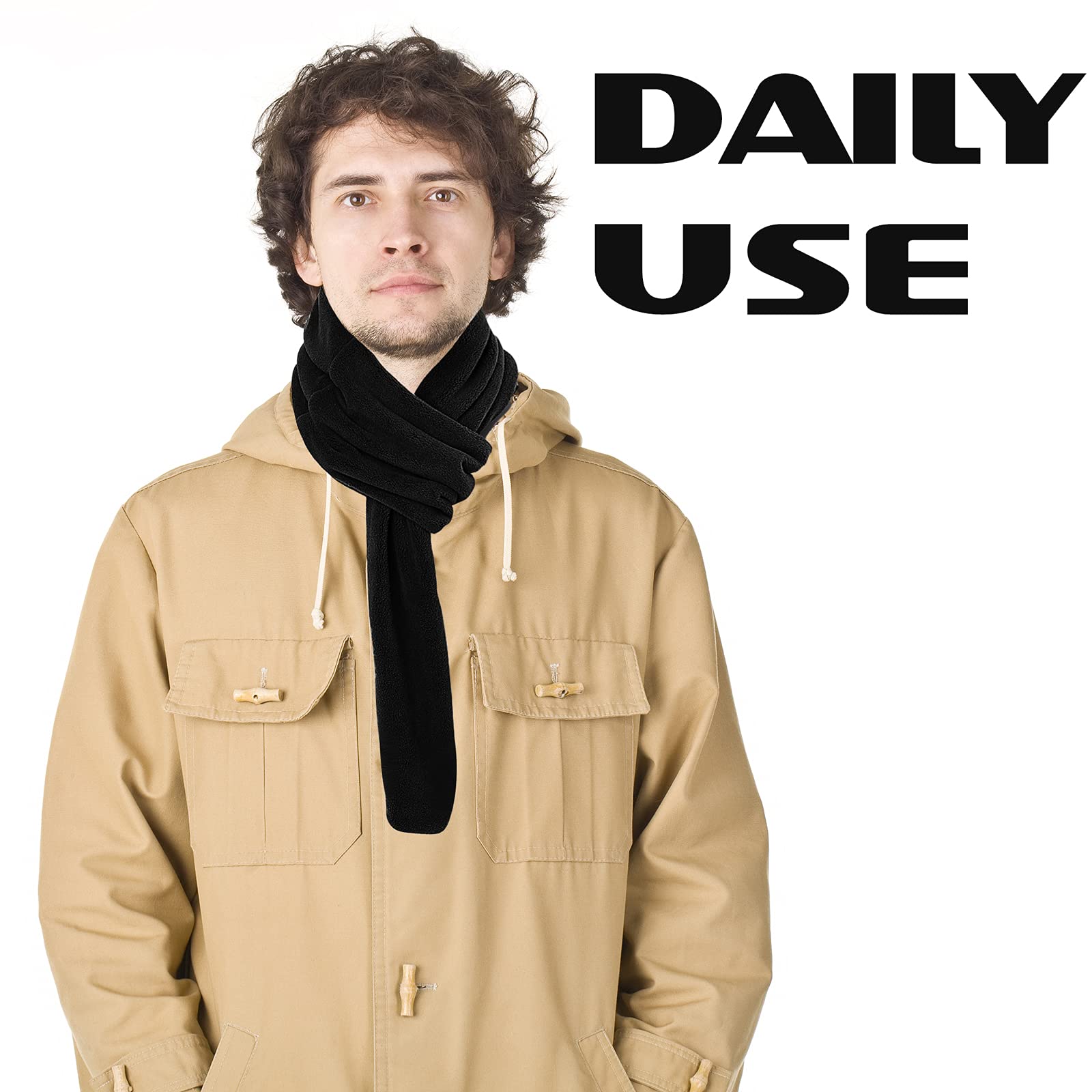 Bufanda para hombre y mujer, para invierno, clima frío, bufanda de cuello de uso rápido, Negro - 5