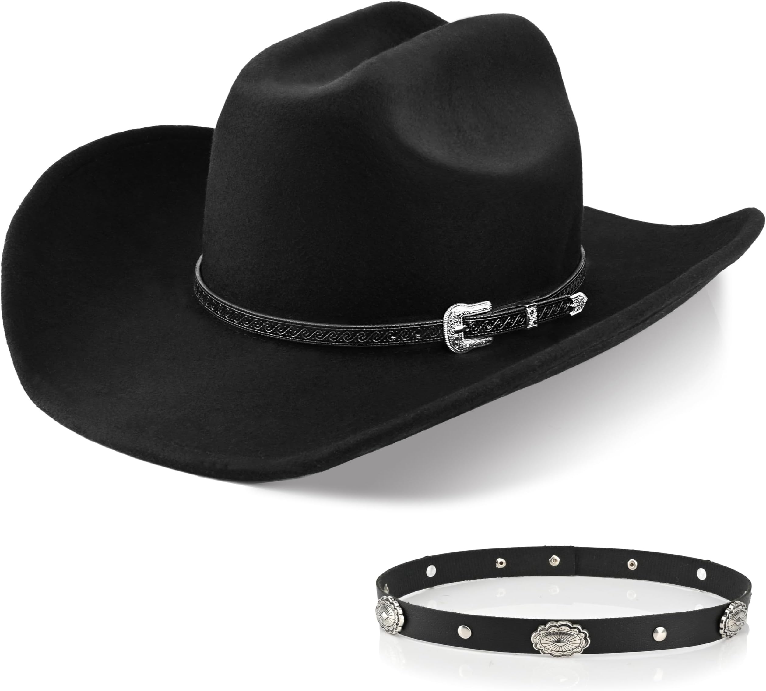 - 100% Wool Western Cowboy Hat for Men Women Classic Fedora Hat Felt Cowgirls Hats with Two Decorative Bands