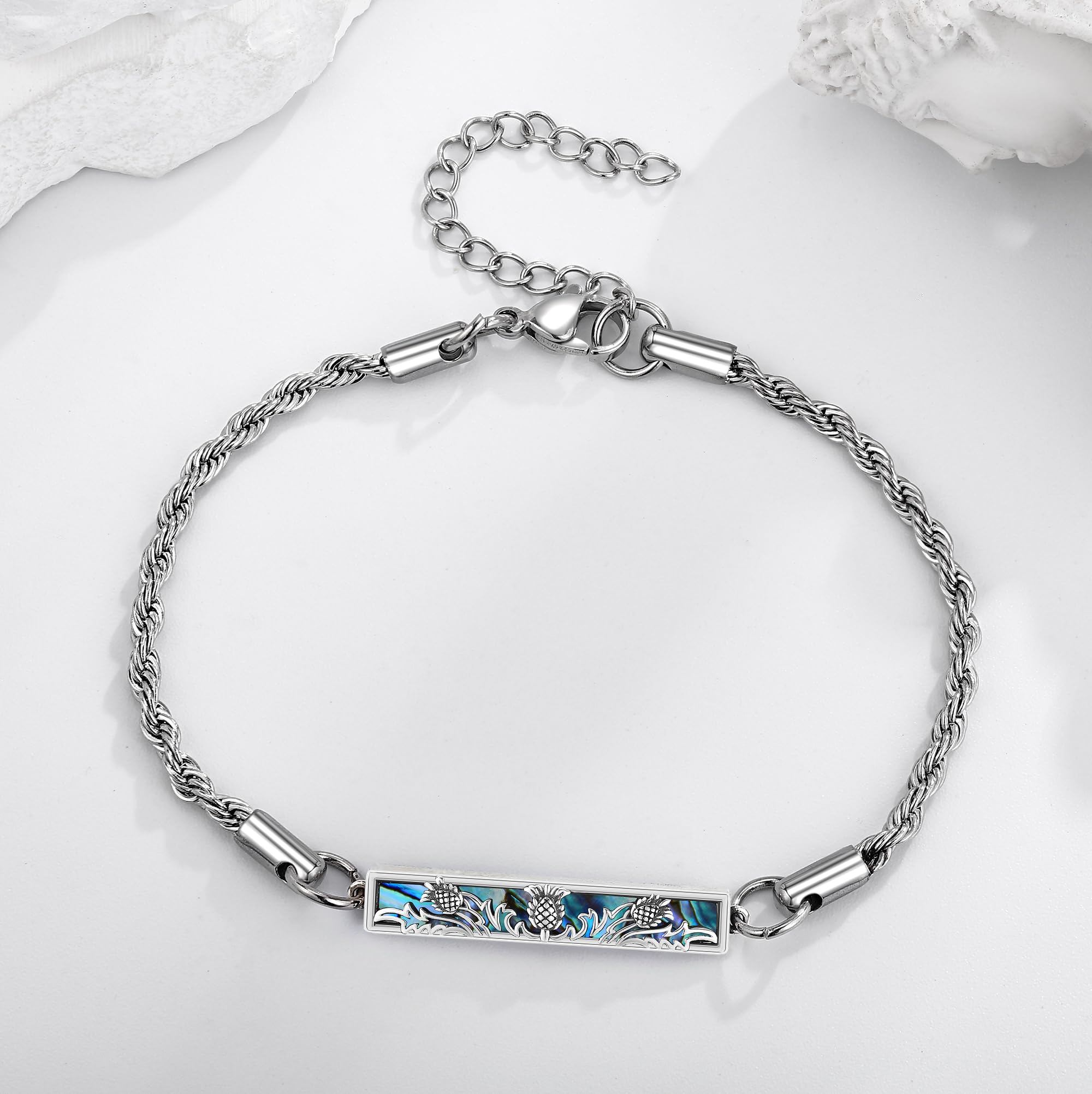ONEFINITY Regali scozzesi in argento sterling 925 cardo scozzese abalone braccialetto di cardo scozzese regalo per donne