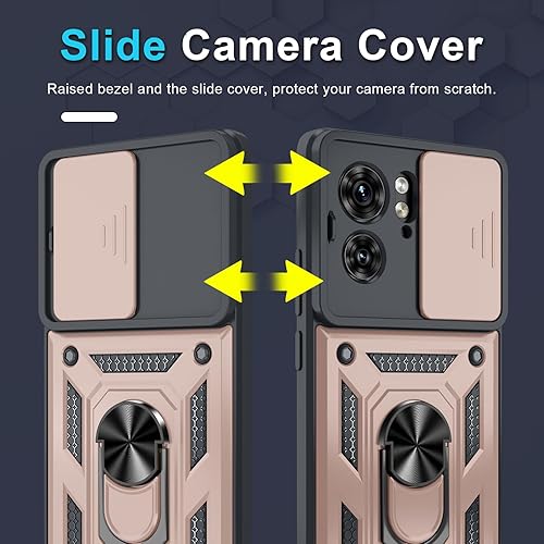 Miniatura 3 de Janmitta Funda compatible con Moto Edge 2023, funda integrada para lente de cámara deslizante + soporte de anillo de dedo, resistente a prueba de