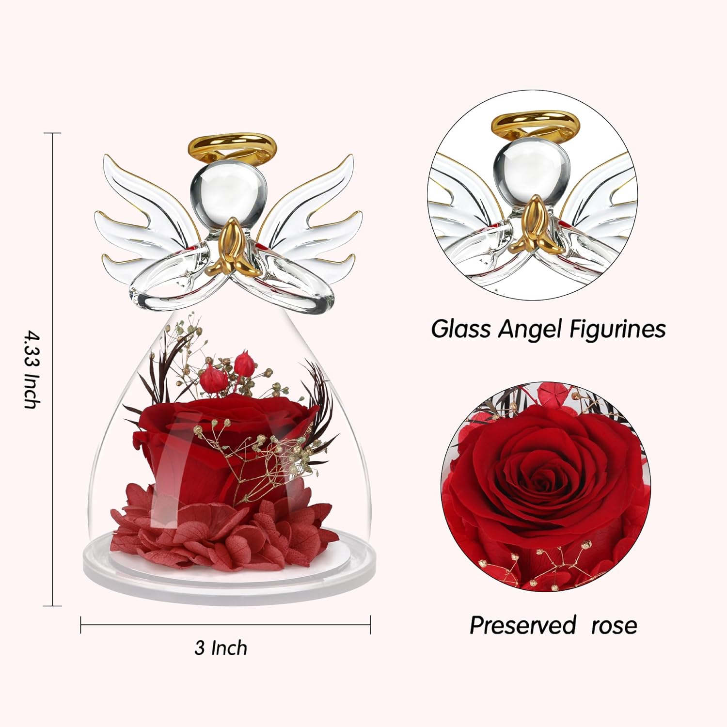 Valentines Day Rose Gifts for Her,Fresh Flowers for Delivery,Birthday Gifts for Women Mom,Preserved Flowers in Glass Angel Figurine,Angel Mothers Day Rose Gift for Mom Grandma,Red Gift Valentines - Image 5