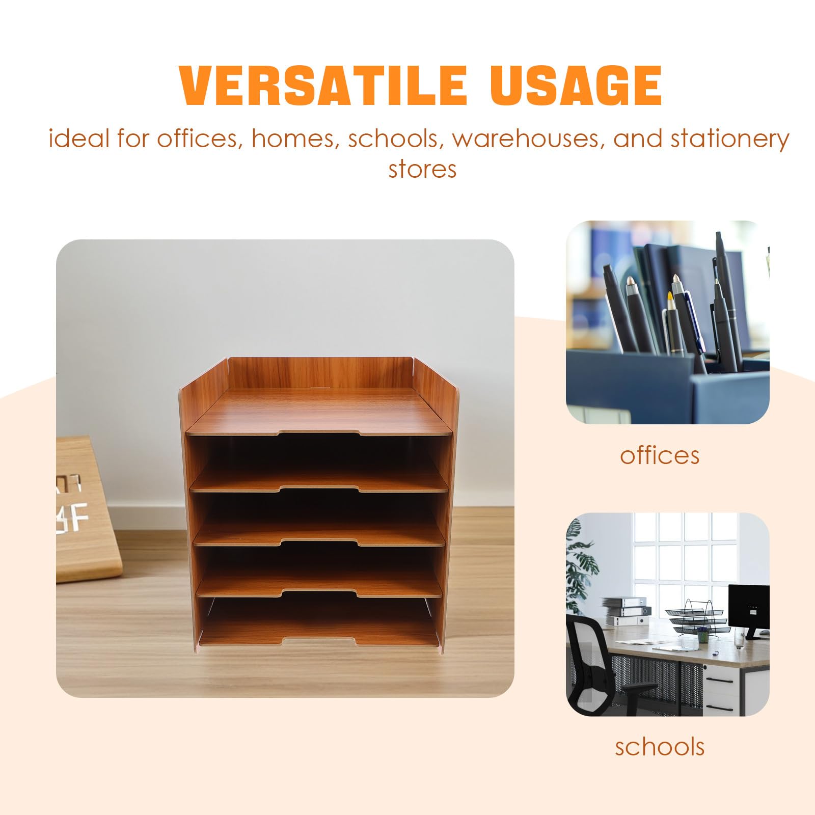 SUPVOX Organisateur de Documents en Bois à 5 Niveaux, Porte-Documents de Bureau en Bois Massif Couleur Brun Noyer, Trieur de Fichiers Vertical Multifonction pour Bureau, École et Maison,