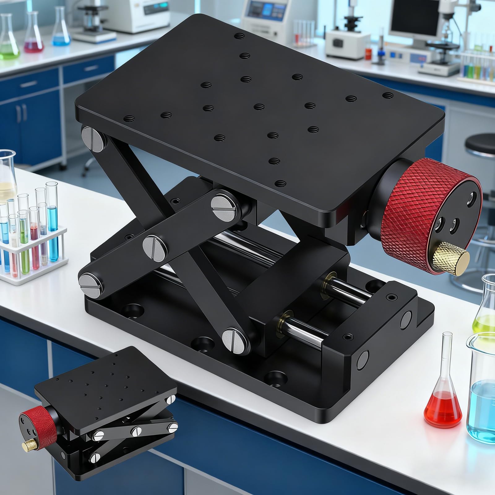 Support de levage manuel de laboratoire, hauteur de charge 10 kg, hauteur de charge 55 mm, stabilité de précision pour expériences scientifiques, taille de la table 148 x 80 mm