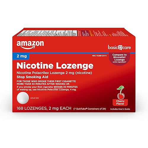 Amazon Basic Care Nicotine Polacrilex Lozenge 2 mg, Cherry Flavor, Stop Smoking Aid, 168 Count