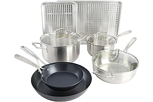Babish 12-Piece Professional Grade Cookware Set with Stainless Steel, Carbon Steel, and Aluminum Material
