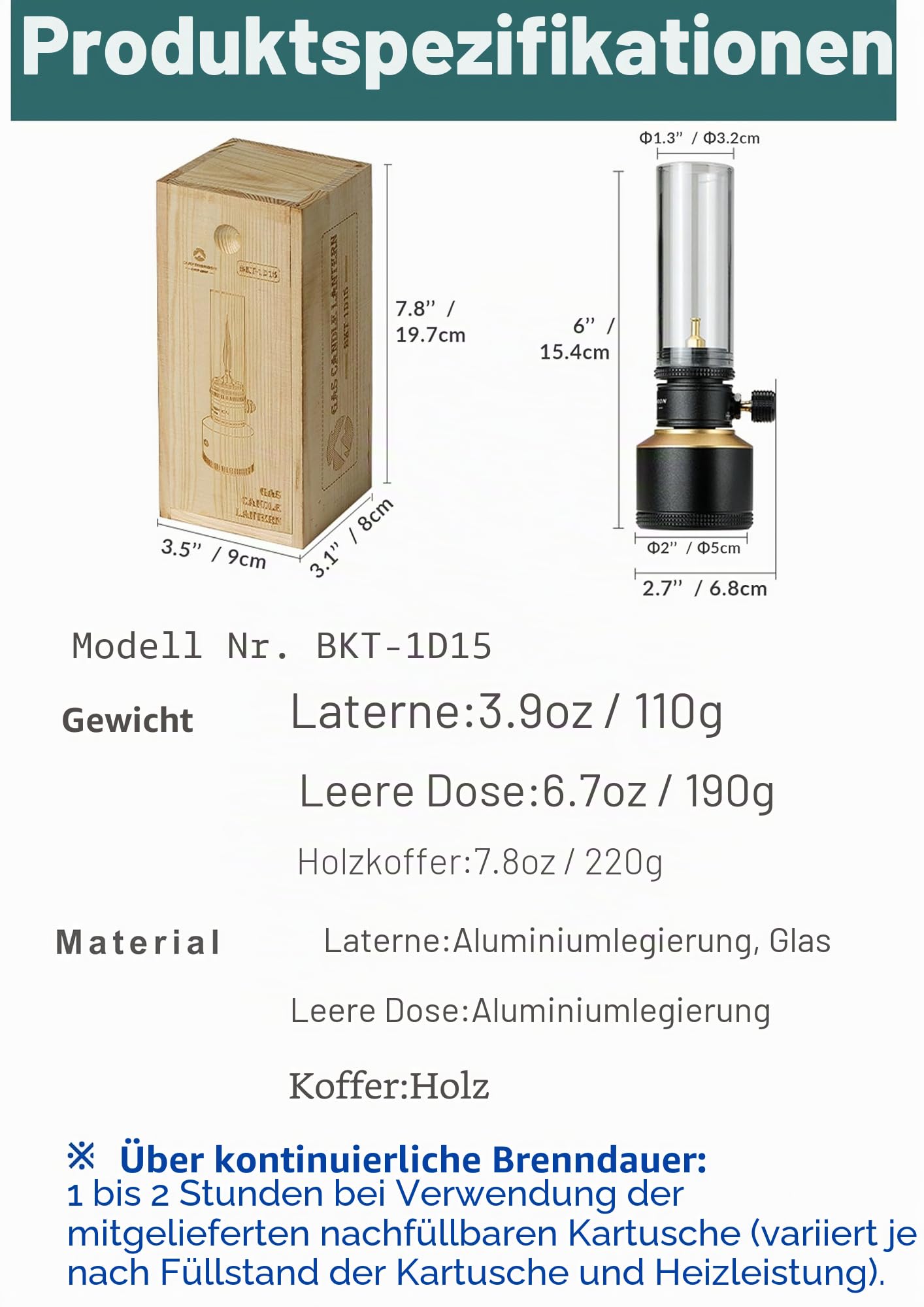 Campingmoon Camping-Gaskerzenlaterne, 15 g, nachfüllbarer Tank (schwarz) | Weiches Kerzenlicht für Campingtische und Mahlzeiten im Freien