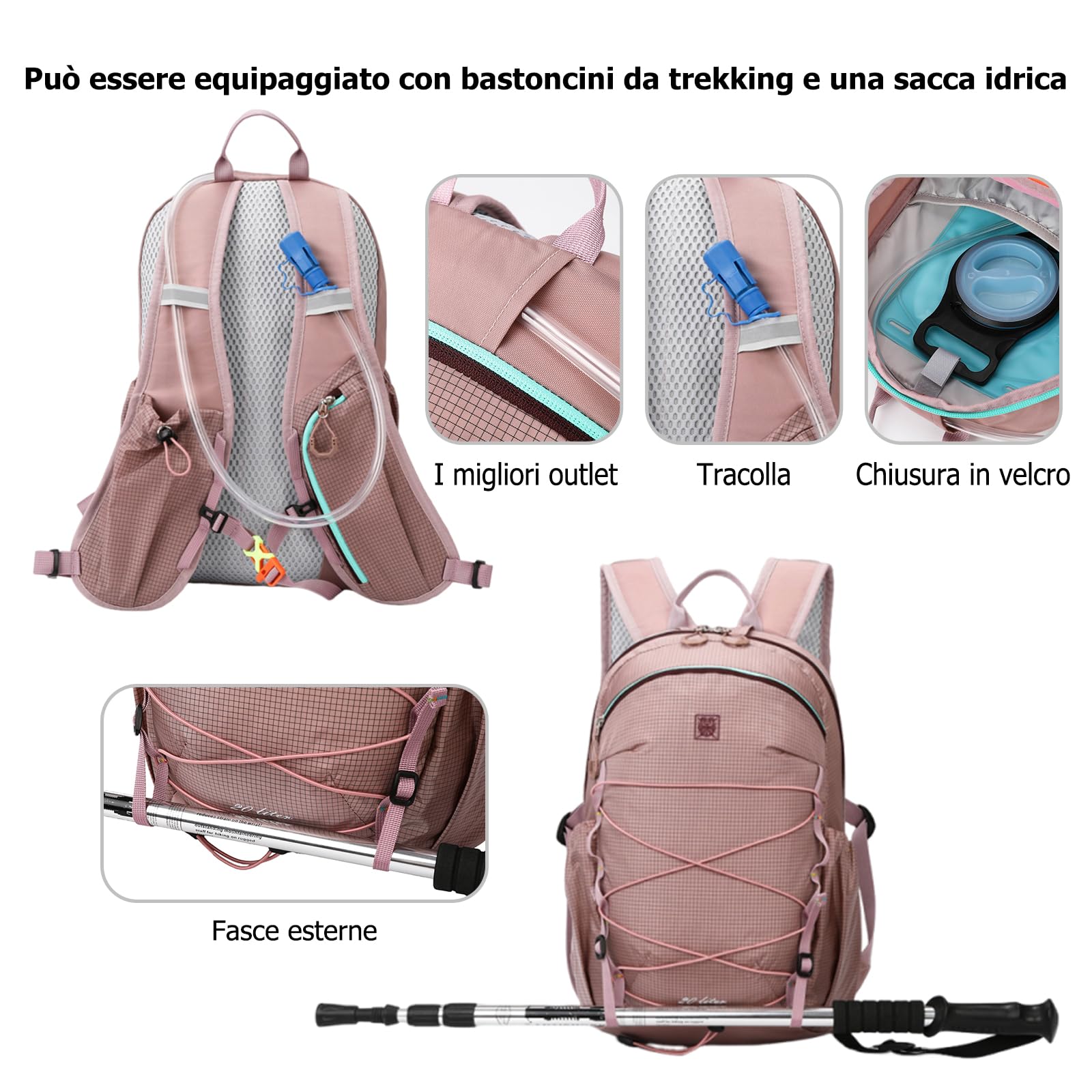 Zaino Outdoor Leggero 25L Zaino di Giorno in Nylon Impermeabile Zaini Traspirante con Scomparto per Idratazione per Escursionismo Viaggi Uso Quotidiano Nero