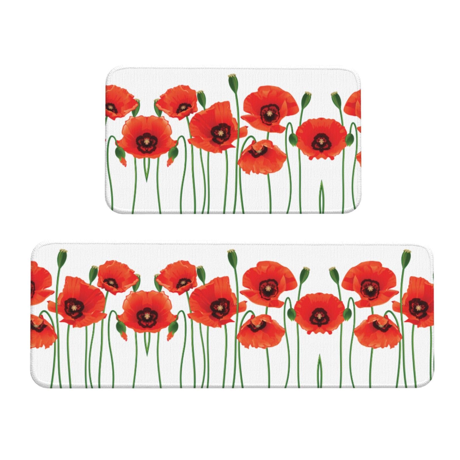 Tapis de cuisine antidérapants lot de 2 lavables à motif fleurs rouges