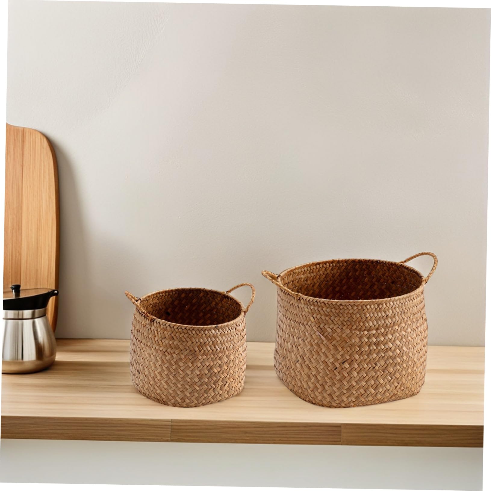 2piezas Cestas Tejidas Organizador Japonés De Almacenamiento Con Doble Asa Soporte Natural Para Guardar Objetos Sala De Estar o Dormitorio