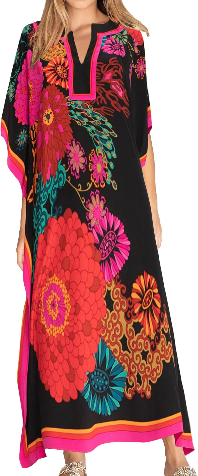 Kaftan Dresses for Women Batwing Sleeve Caftans Plus Size V Neck Beach Cover Up