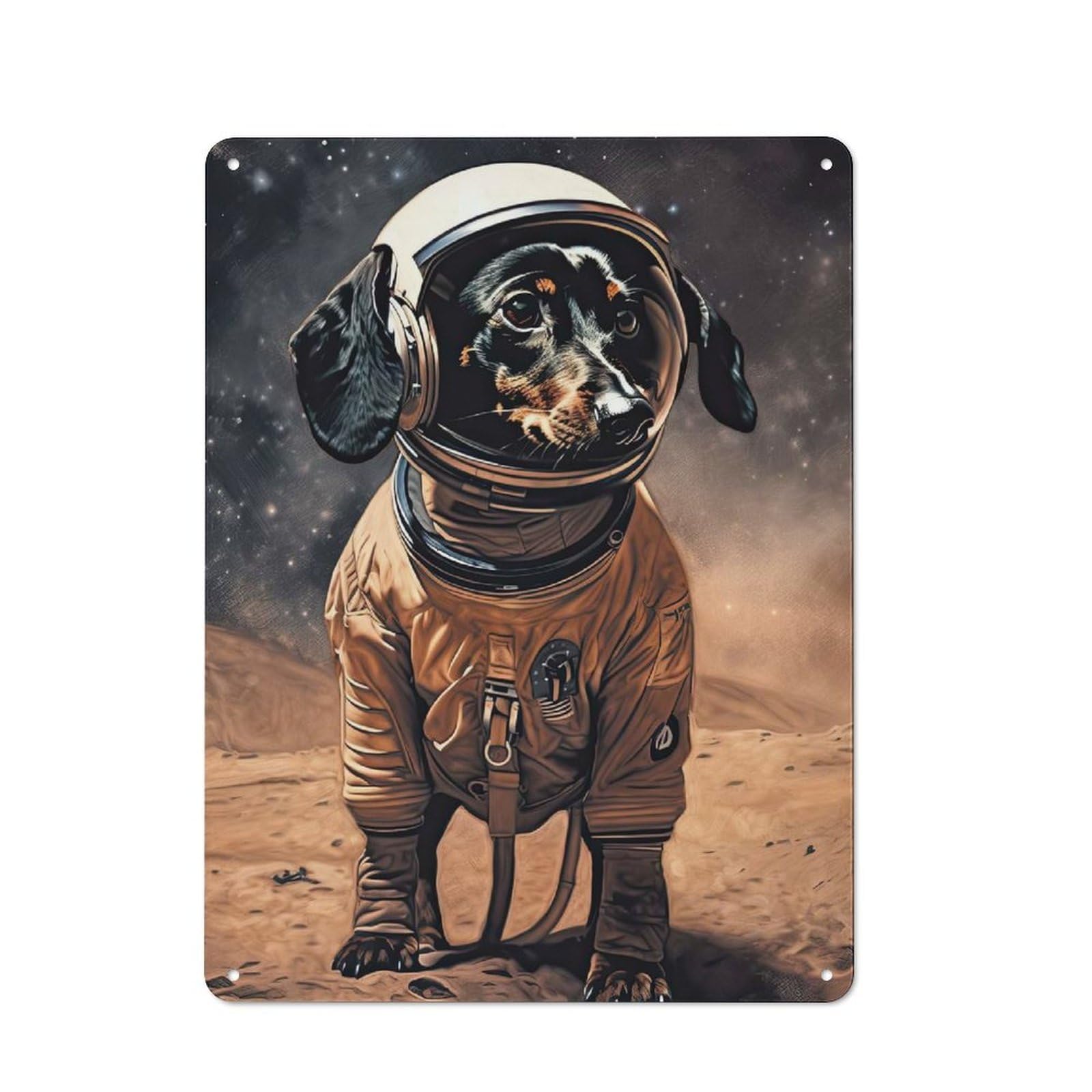 Dachshund Astronaut Mars Metal Wall Art Sign 40x30cm, Vintage Vintage Wall Decor for Lounge, Study, Pub Or Wall Gallery