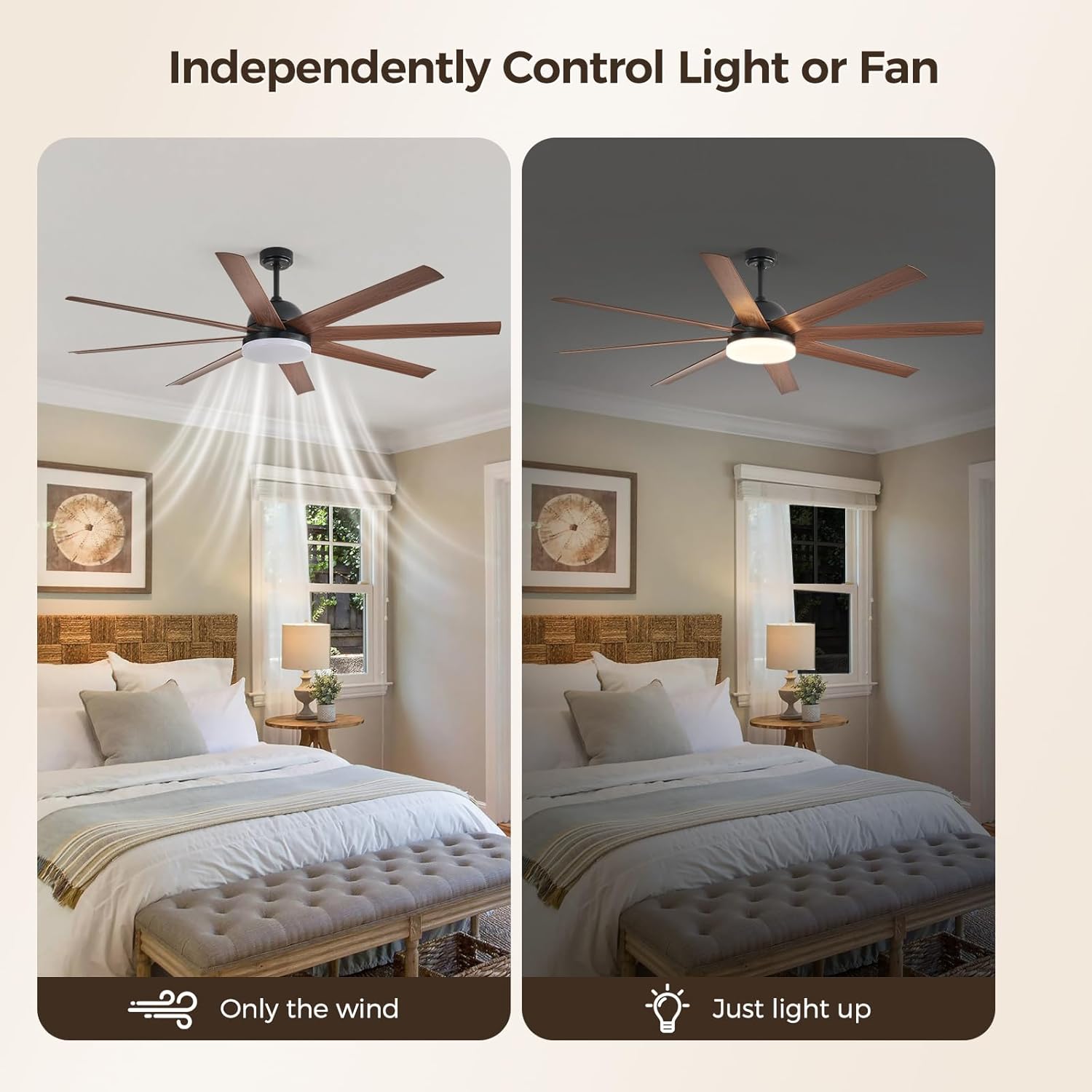 72 Inch Ceiling Fans with Lights and Remote, Black and Brown Grain Indoor/Outdoor Ceiling Fan with Quiet Reversible DC Motor, 3CCT, 6 Speeds, Large Ceiling Fan for Living Room Bedroom