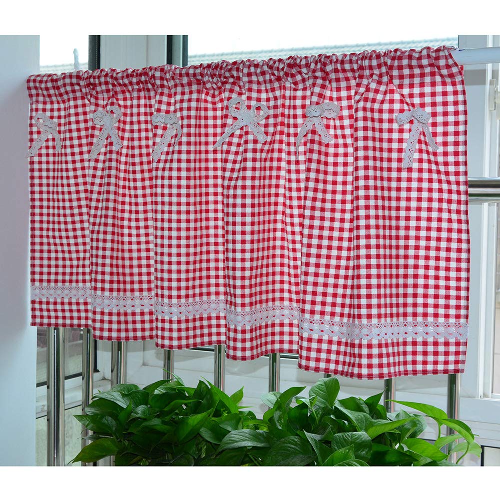 Cortina de café OKUOKA a cuadros rojos de algodón y lino para cocina y armario