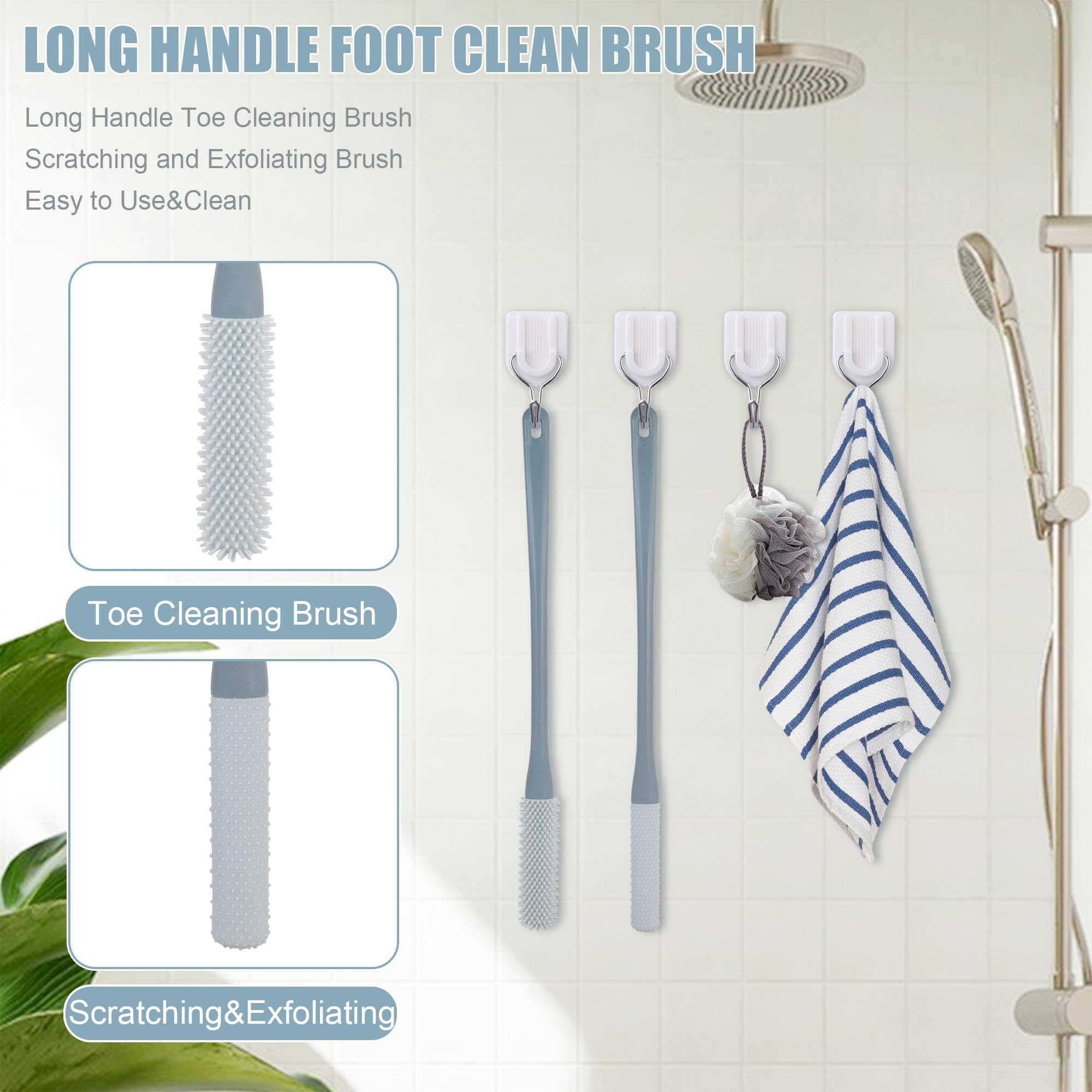 Pack of 2 Silicone Foot Wash Brush, Toe Washer for the Shower Foot Brush with Brush Heads in Two Sizes - Image 4