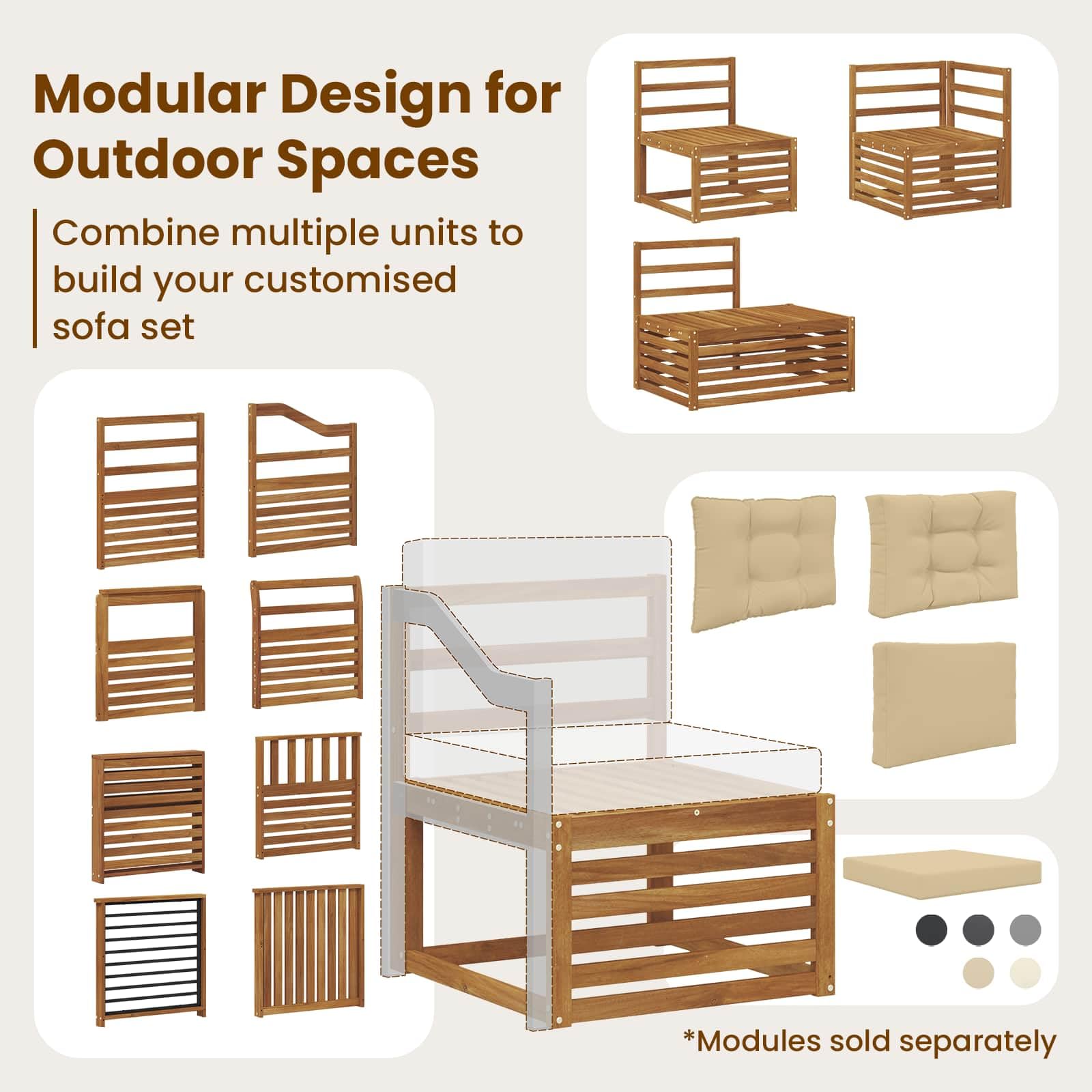 vidaXL Sofá Modular de Exterior con cojín Natural 91 x 63 x 73 cm