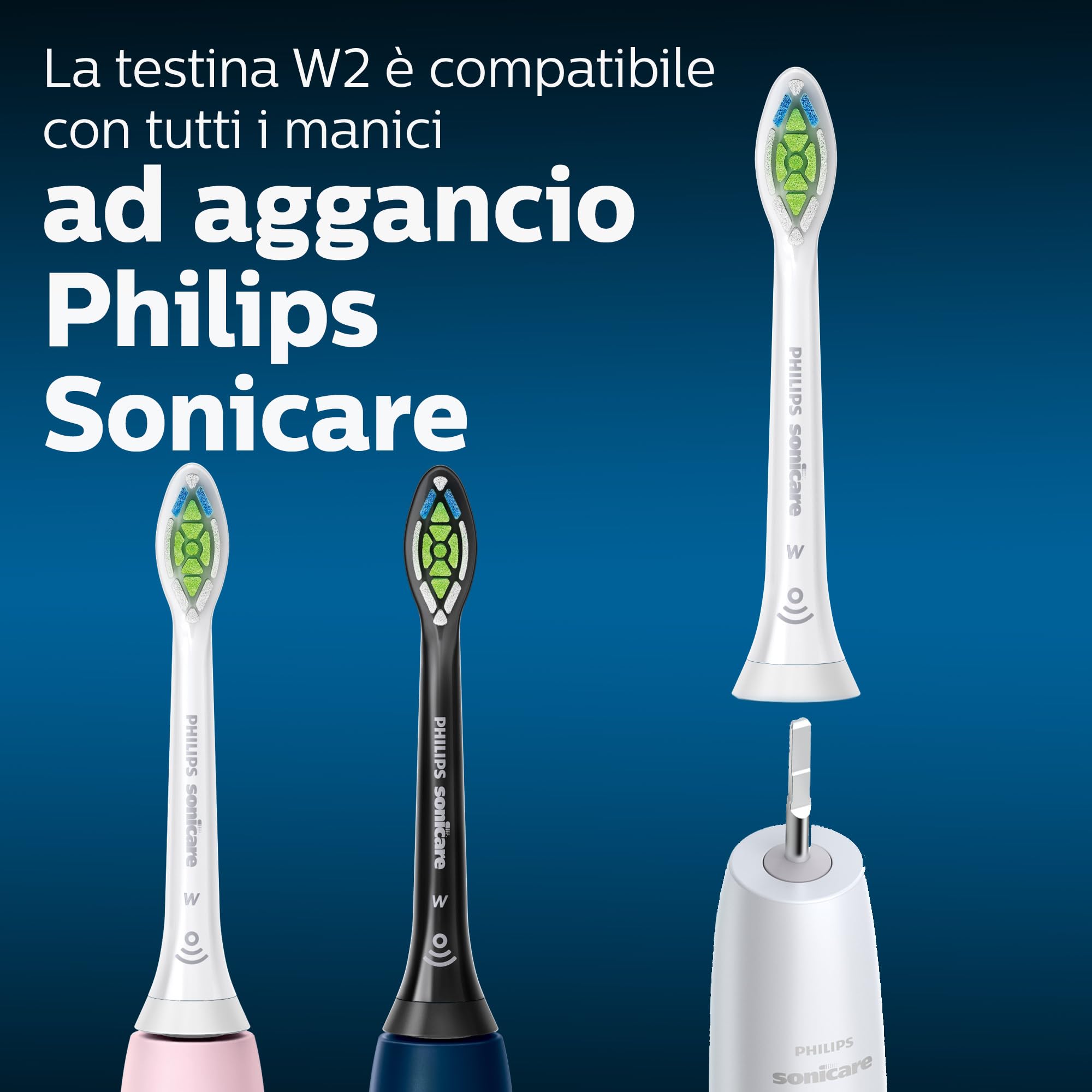 Philips Sonicare HX6064/10, Pack da 4 Testine di Ricambio W2 Optimal White Standard per Spazzolino Elettrico Sonico, con RFID, Per Denti Bianchi, Bianco